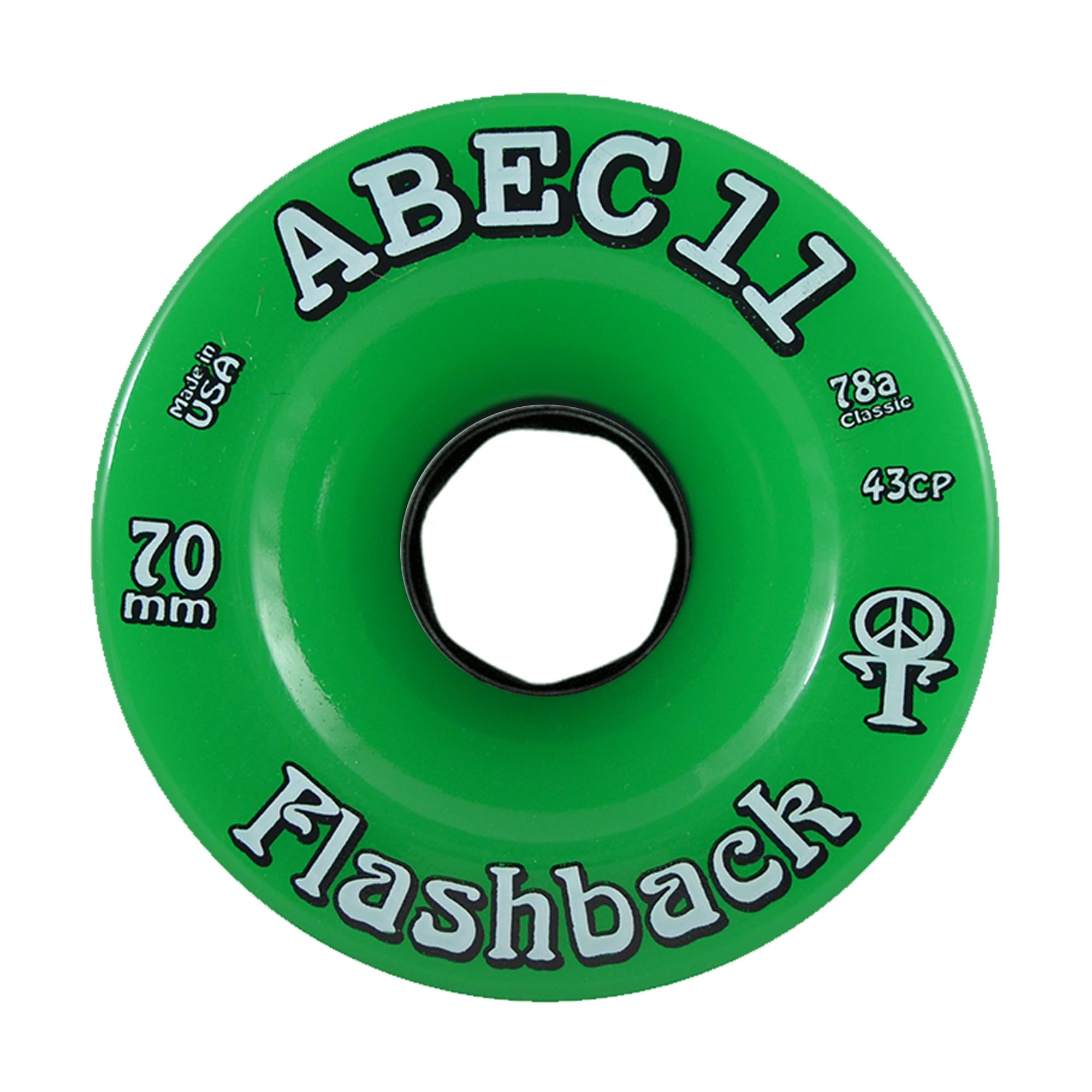 ABEC 11 70mm Flashback, Skateboard Wheels, Classic Urethane 78a, Green Wheel, Black 7-11 Core, ABEC11