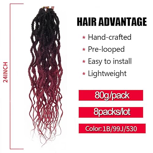 Miniatura 198 de 8 paquetes de rastas de cabello sintético de ganchillo de 18 pulgadas, rastas sintéticas bohemias con extremos rizados, cabello de ganchillo suave