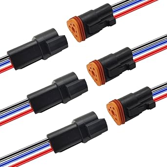 14 AWG 3 Pin DT Waterproof Connectors, 3 Wire Automotive Electrical Connector, Male and Female Way Auto Electrical Wire Connectors Harness Pigtail for Car Truck Boat Motorcycle- 3 Pack