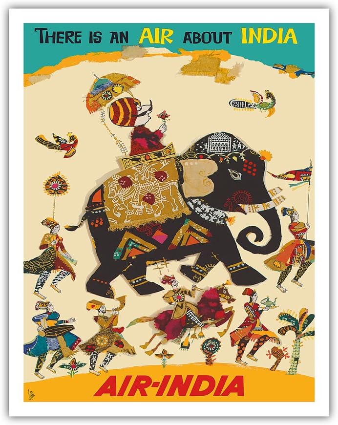 Pacifica Island Art Air India - There is an Air About India - Maharaja in Howdah (Carriage) on Regal Elephant - Vintage Airline Travel Poster c.1965 - Fine Art Print 11" x 14" APB9150