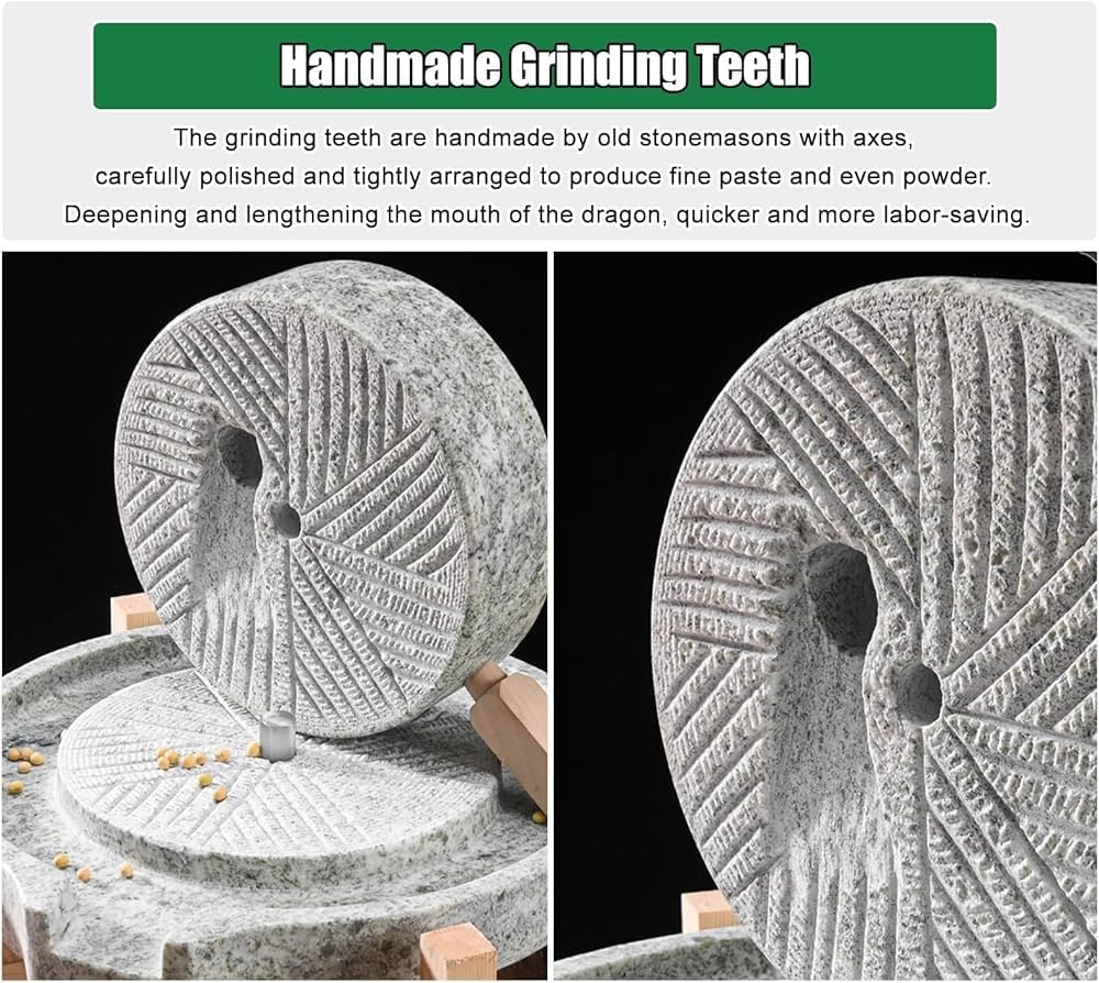 Molinillo de Piedra Manual para Granos de Cocina doméstica - Molino de Piedra Azul para Cereales húmedos y Secos, para Alimentos, Trigo, Bayas, arroz, Frijoles, Semillas, Especias