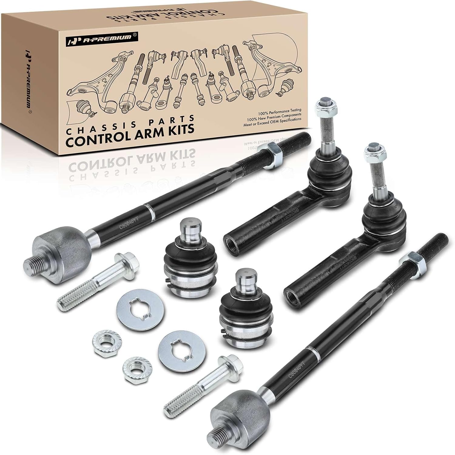 A-Premium Set of 6, Front Lower Ball Joint, Inner Outer Tie Rod End, Compatible with Jeep Compass 2007-2017, Patriot 2007-2017, Dodge Caliber 2007-2012