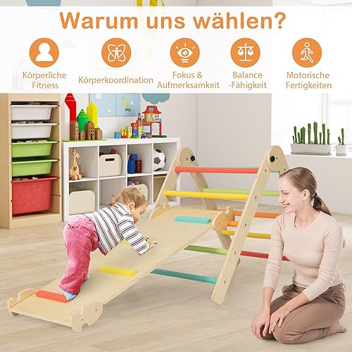 Miniatura 9 de COSTWAY Climbing Triangle with Slide, 7-in-1 Indoor Climbing Frame from 3 Years, Foldable & Height-Adjustable, Indoor Playground Freely Combinable