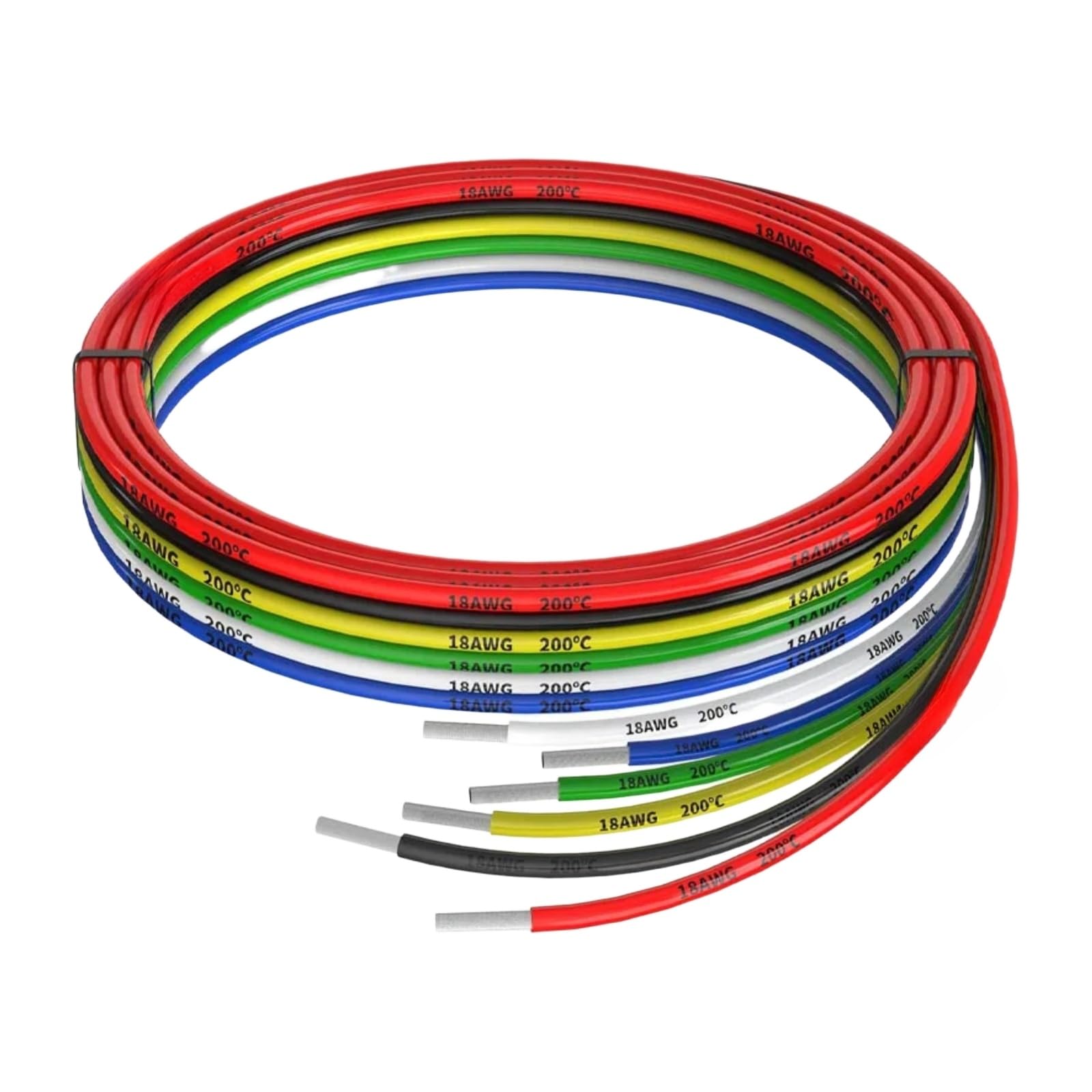 Cavo elettrico in silicone ultra morbido 14 16 18 20 22 AWG Cavi ad alta tensione rosso, nero, bianco, verde, blu, giallo, sei colori(Red; 50M; 20AWG)