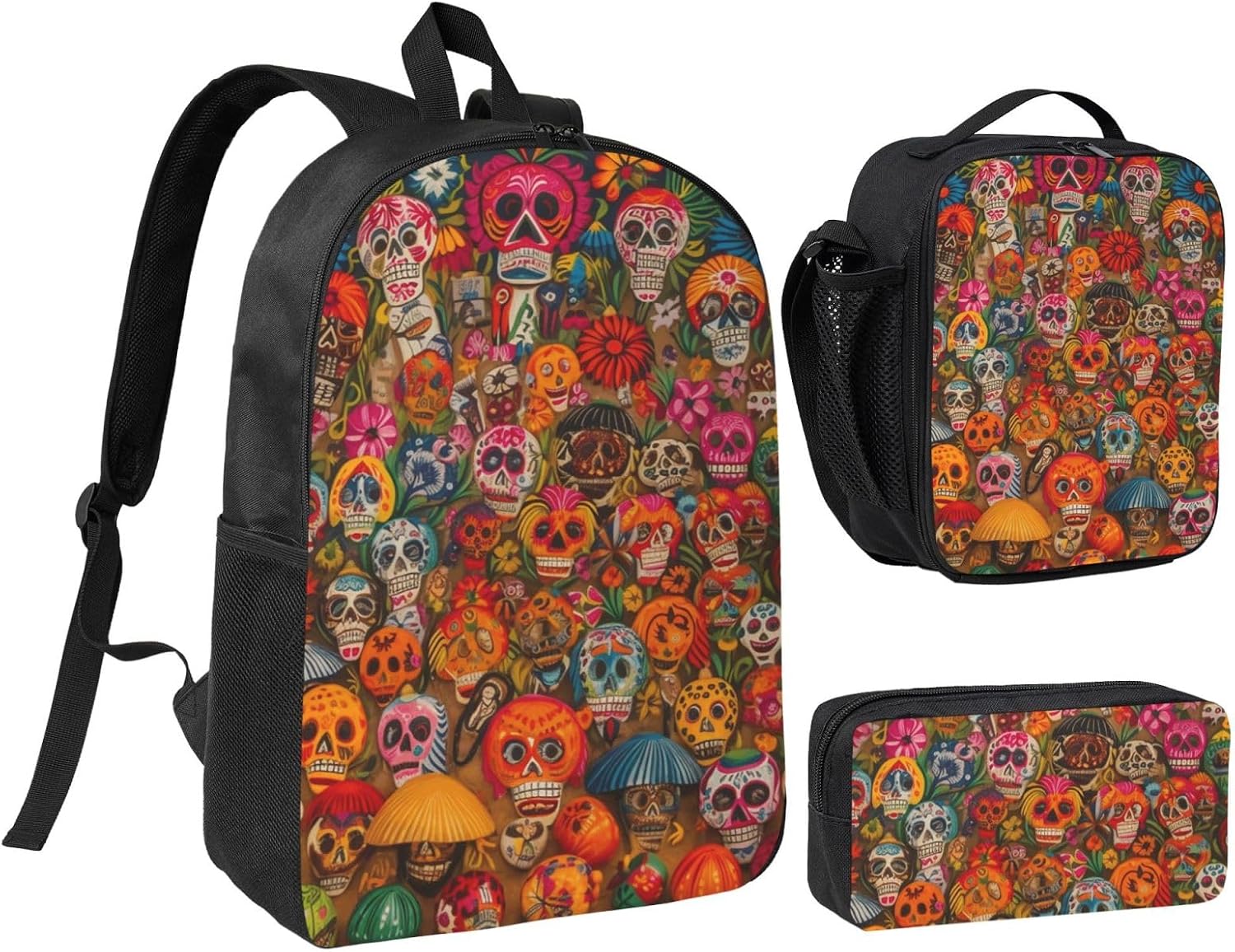 Mexican folk art Backpack with Lunch Bag Coin Pouch Set