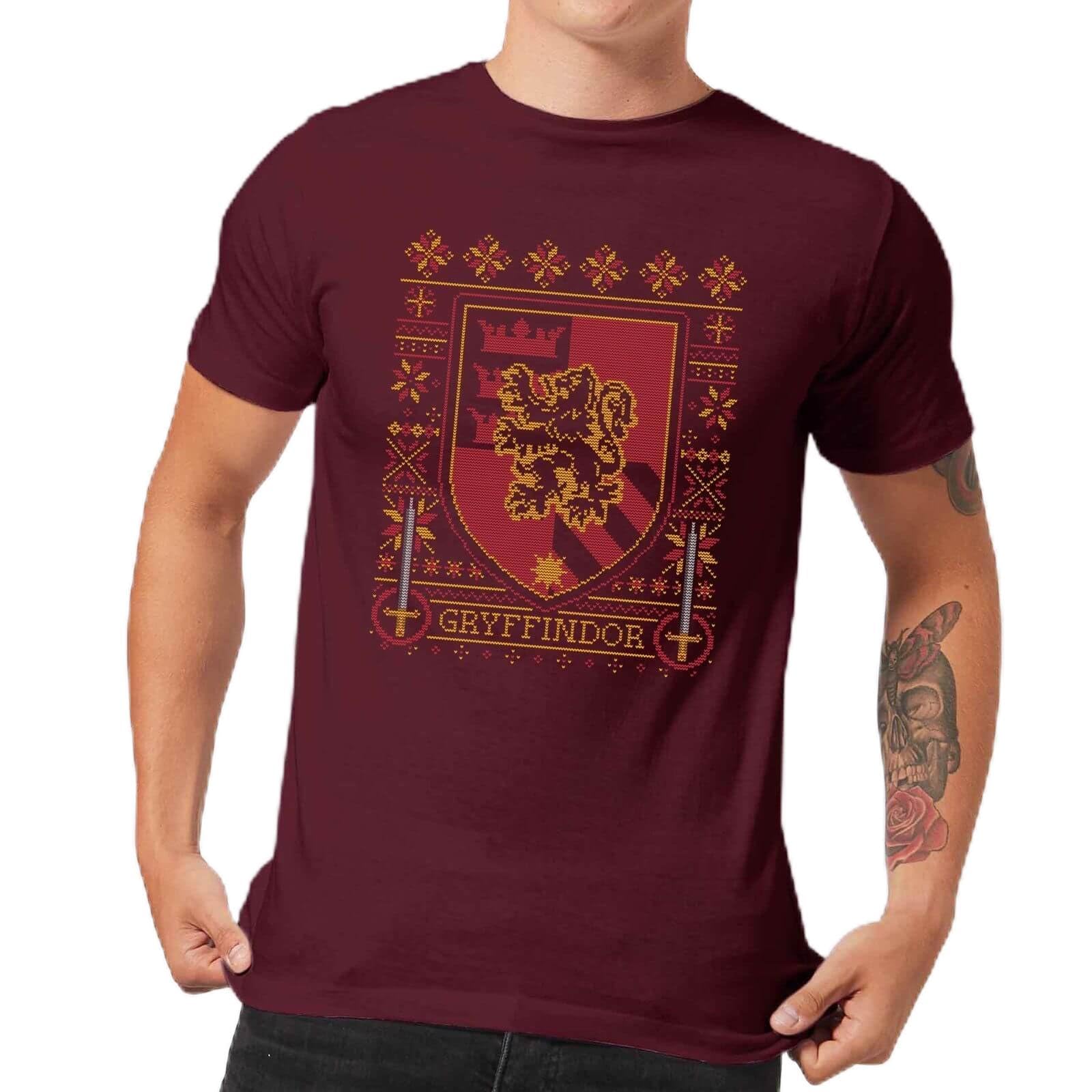 Harry Potter Unisex Burgundy Gryffindor Crest Men's Christmas T-Shirt In | Size: 2XL