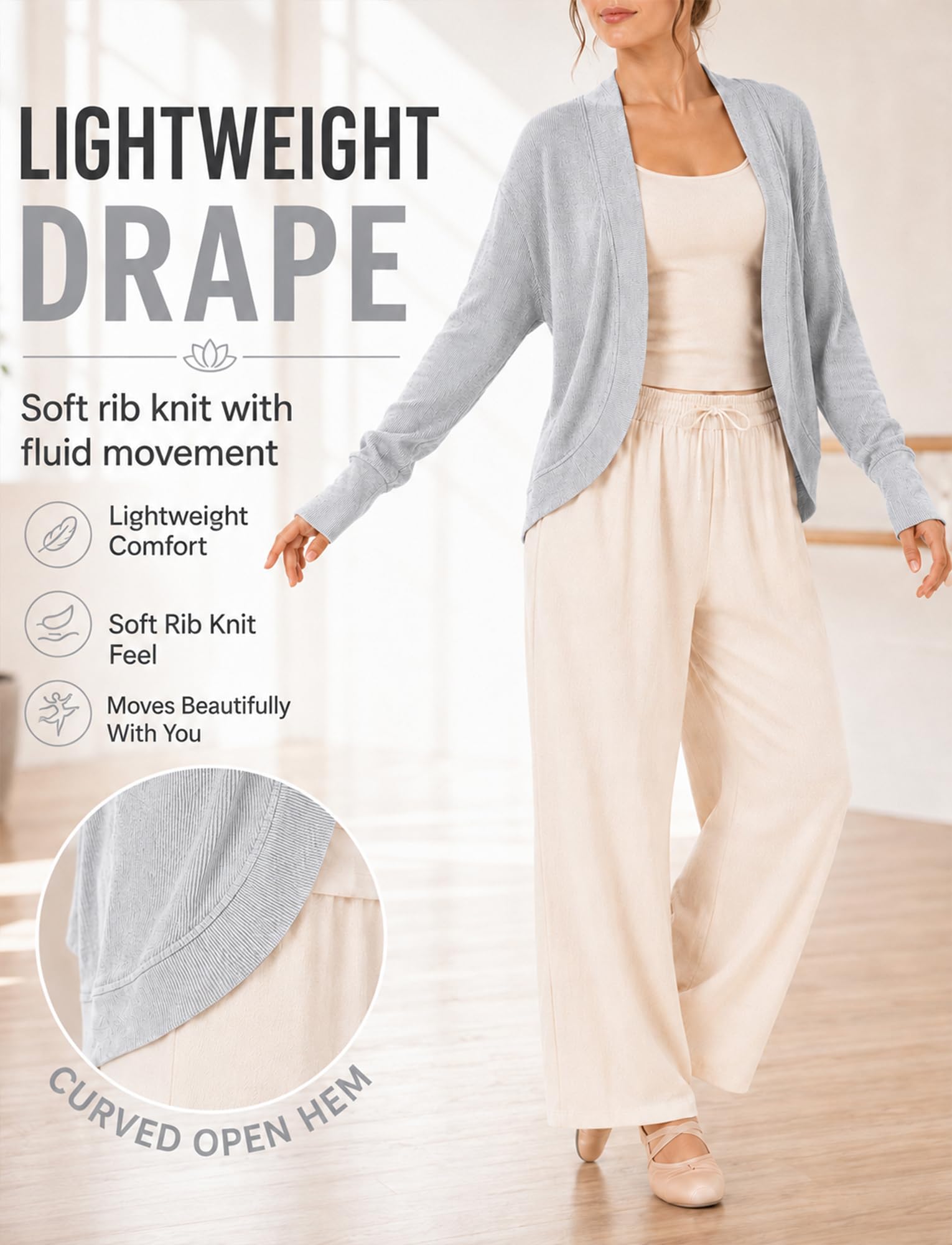 FEOYA Cardigan mit offener Vorderseite für Damen mit Daumenlöchern