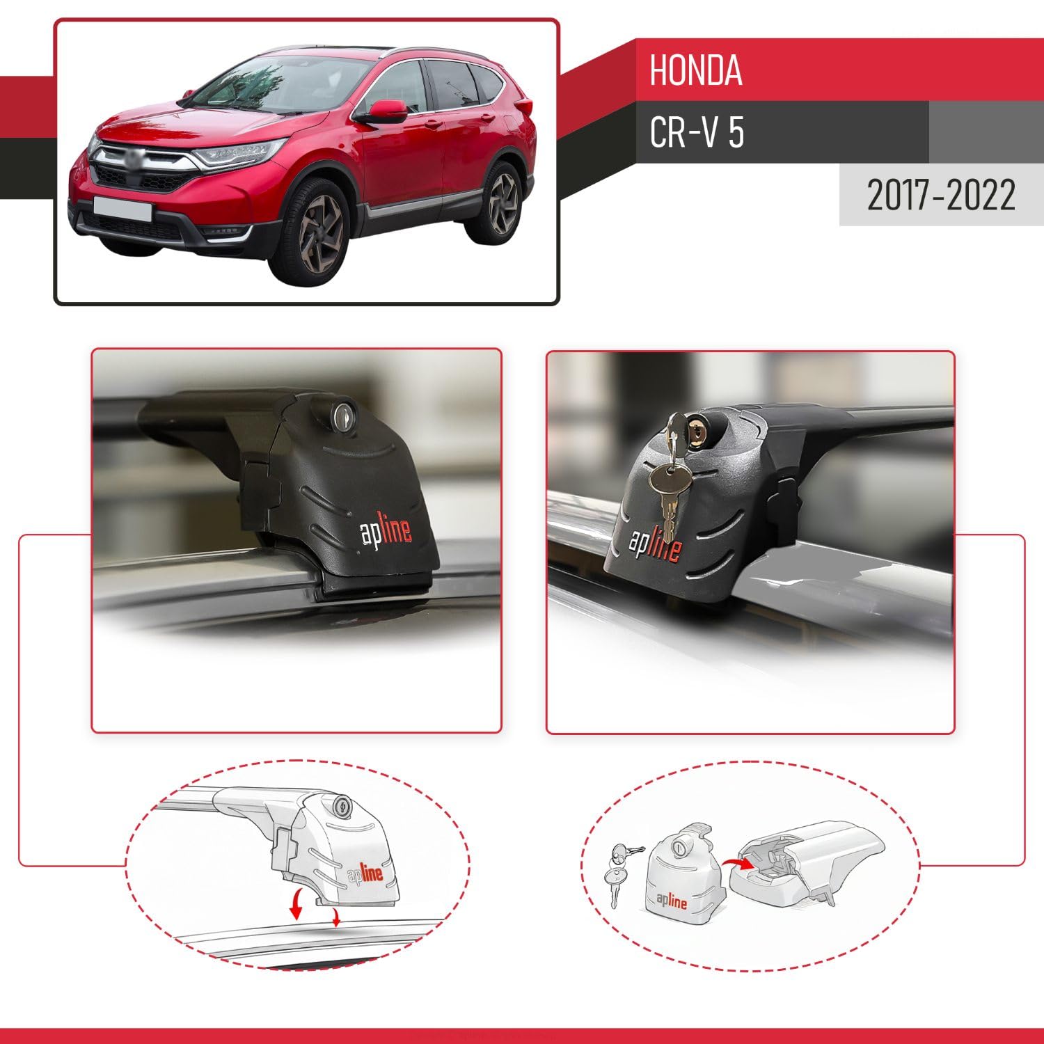 Kompatybilny z Honda CR-V 5 2017-2022 Aluminiowy bagażnik dachowy – 2 poprzeczki, czarne
