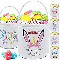 Vista 31 de Cesta de Pascua personalizada con nombre para niñas y niños, cesta de conejo de Pascua personalizada, bolsas de regalo para caza de huevos de Pascua