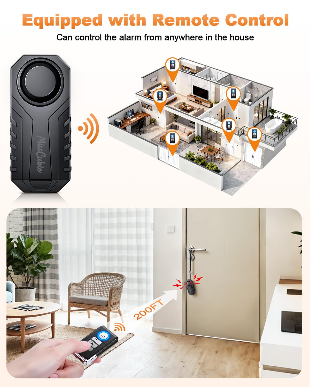 Alarma de manija de puerta, SF22R&WL03C, viene con una cuerda para colgar, neutro