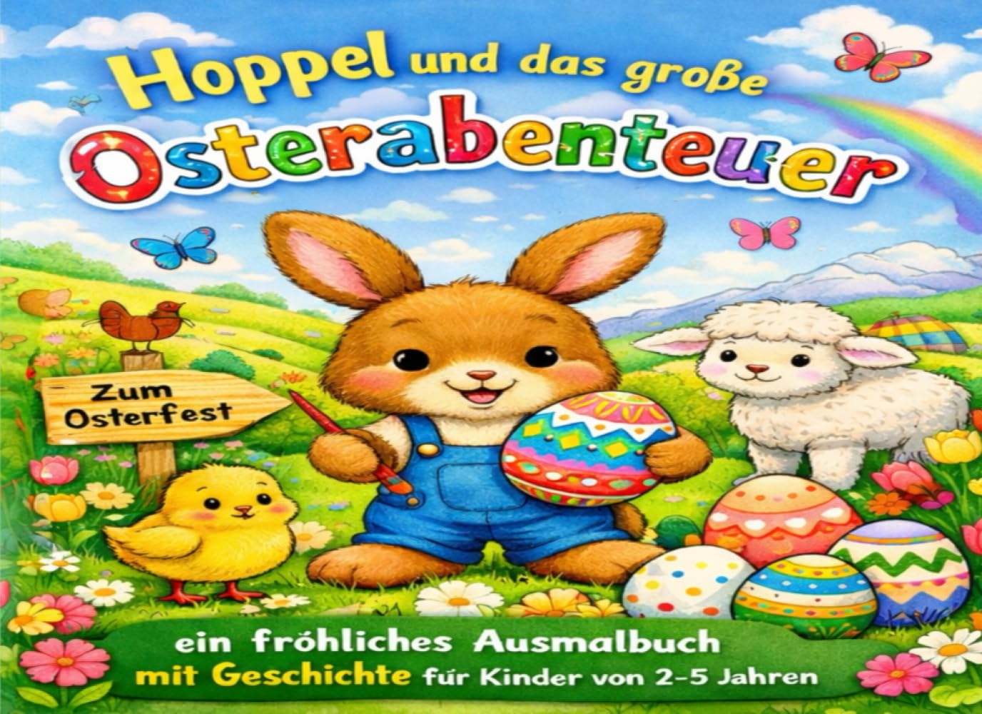 Hoppel und das große Osterabenteuer: Ein fröhliches Ausmalbuch mit Geschichte für Kinder von 2-5 Jahren
