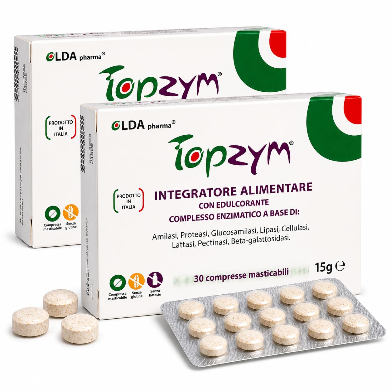 Topzym Enzimi Digestivi Completi – Integratore Digestivo Naturale per tutti i giorni - contro il Gonfiore Addominale - Digestione Rapida e Leggera - Kit 2 Confezioni