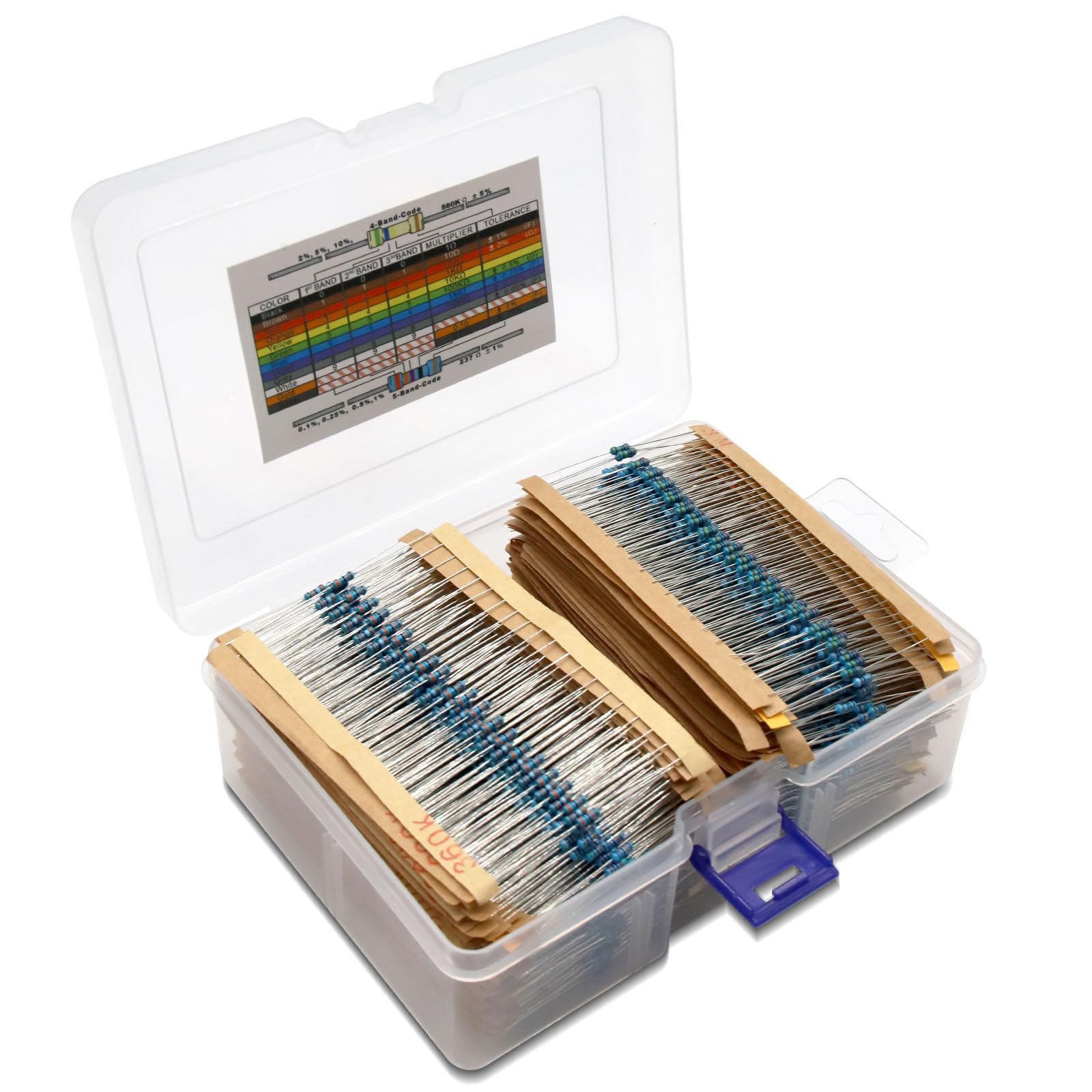 Resistenza Kit Binghe 2600 Pezzi 130 Valori Kit di Resistenza 1 Ohm-3M Ohm 1/4 W 0.25W kit Resistore 1% Diverse Resistenze, Resistori kit a film metallico da 1/4W con Scatole di immagazzinaggio