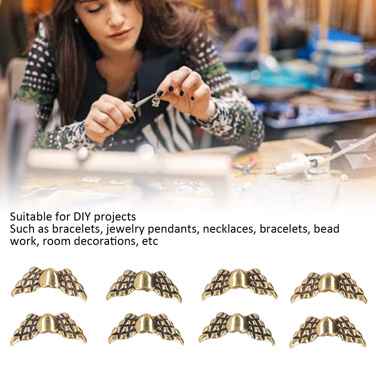 Lot De 10 Perles Intercalaires Aile D'ange Avec Cœur Doré - 22mm X 9mm - Neuf