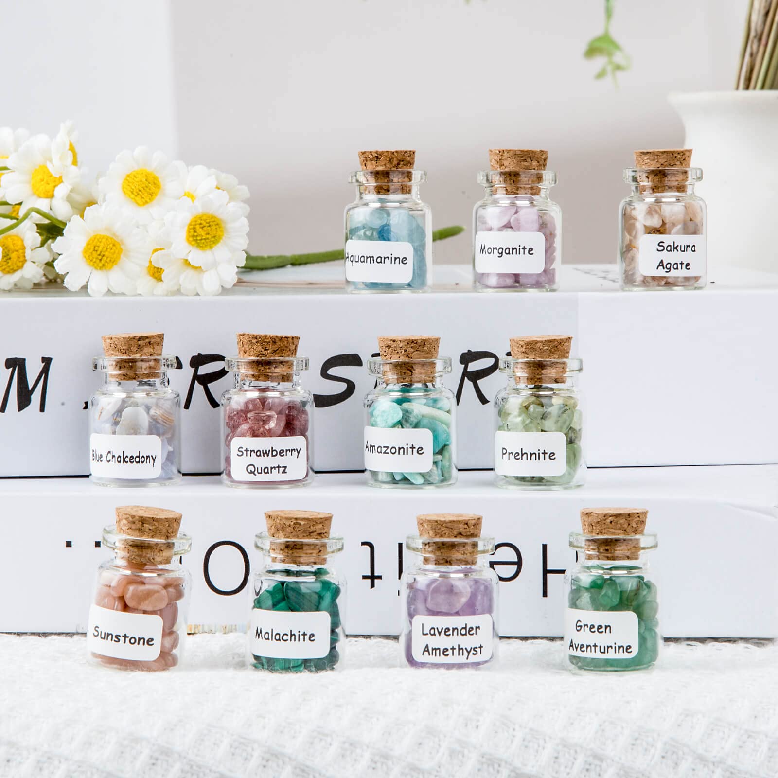 Crystal Chips Gemstone Bottles Set of Different Mini Crystals for