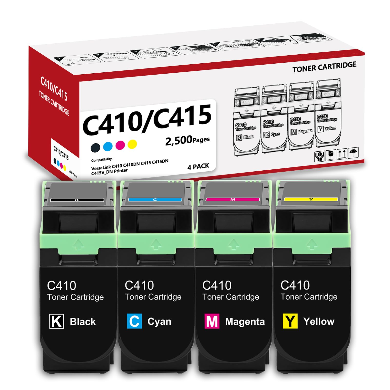 Photo 1 of C410 C415 Toner Cartridge Standard Capacity 006R04677 006R04678 006R04679 006R04680 Compatible for Xerox VersaLink C410 C410DN C415 C415DN C415V_DN Printer (with Chip) Black Cyan Magenta Yellow