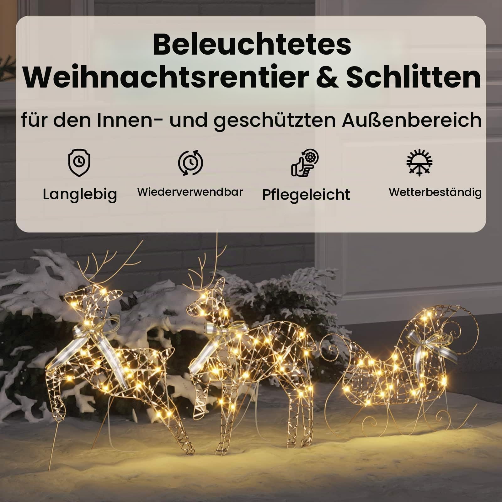 vidaXL LED Rentiere mit 60 LEDs 3 pcs Warmes Weiß PET, Wohnzimmer, Art Deco Weihnachtsdeko, LED Rentier Ornament, festliche Lichter, Innendekoration