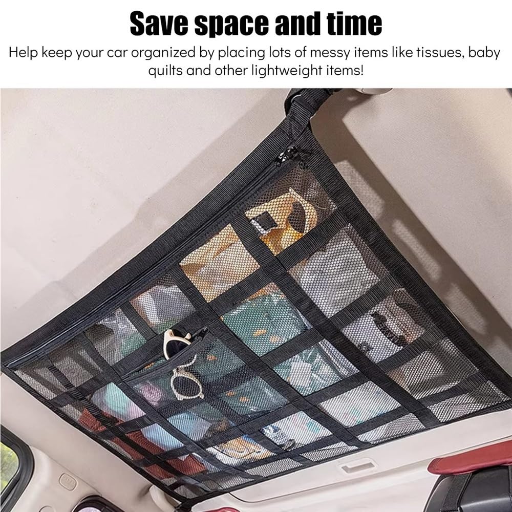 Rete Portaoggetti Tetto Auto per Sospensione Bagagli di Grande capacità Rete Portaoggetti Tasca Organizer(1SET 90x65CM)