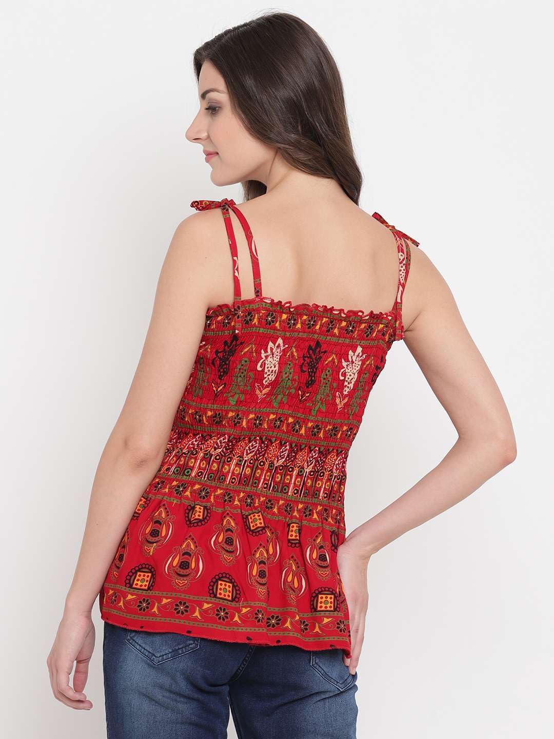 Bigdave Women's Rayon Printed Casual Summer Style Tie Shoulder Straps Free Size Tank Top (Multi7)