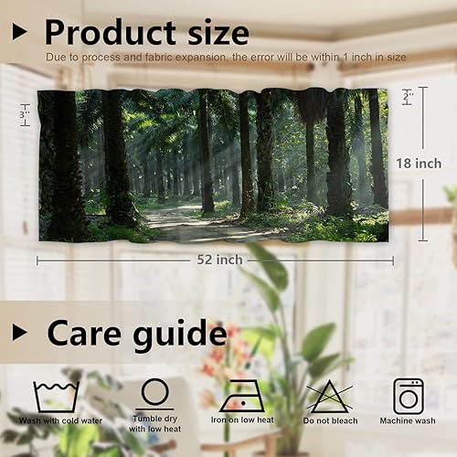 Miniatura 5 de BaoNews Cenefas de cocina verde oscuro con palmeras naturales para ventanas, cenefas opacas de camino de bosque marrón, cortinas de poliéster