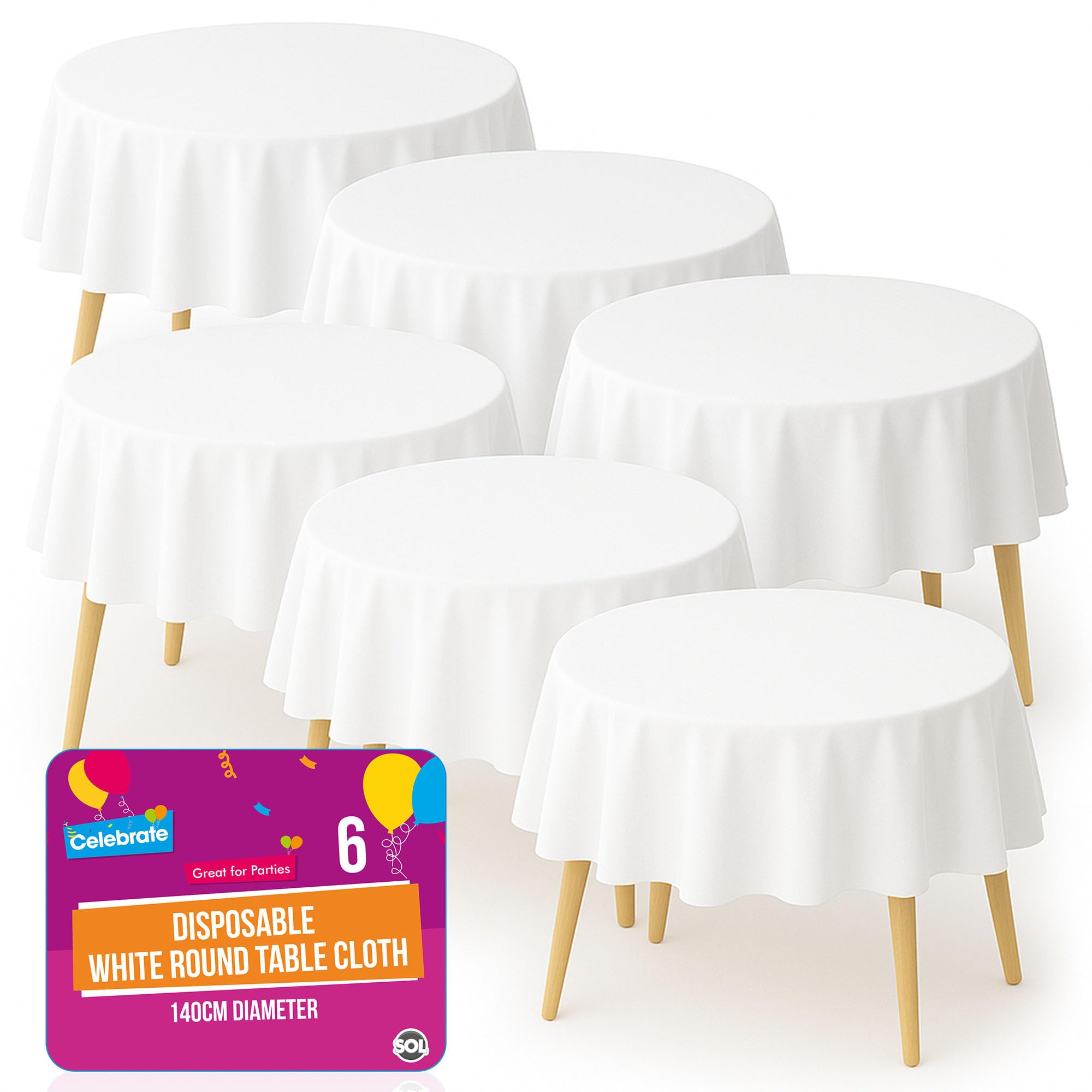Sponsored Ad – SOL 6pk White Round Table Cloth Disposable 140cm Party Tablecloths for Circular Table Cover - Durable Spill Protection - Perfect for Weddings, Buffets, Catering, Restaurants & Outdoor Events