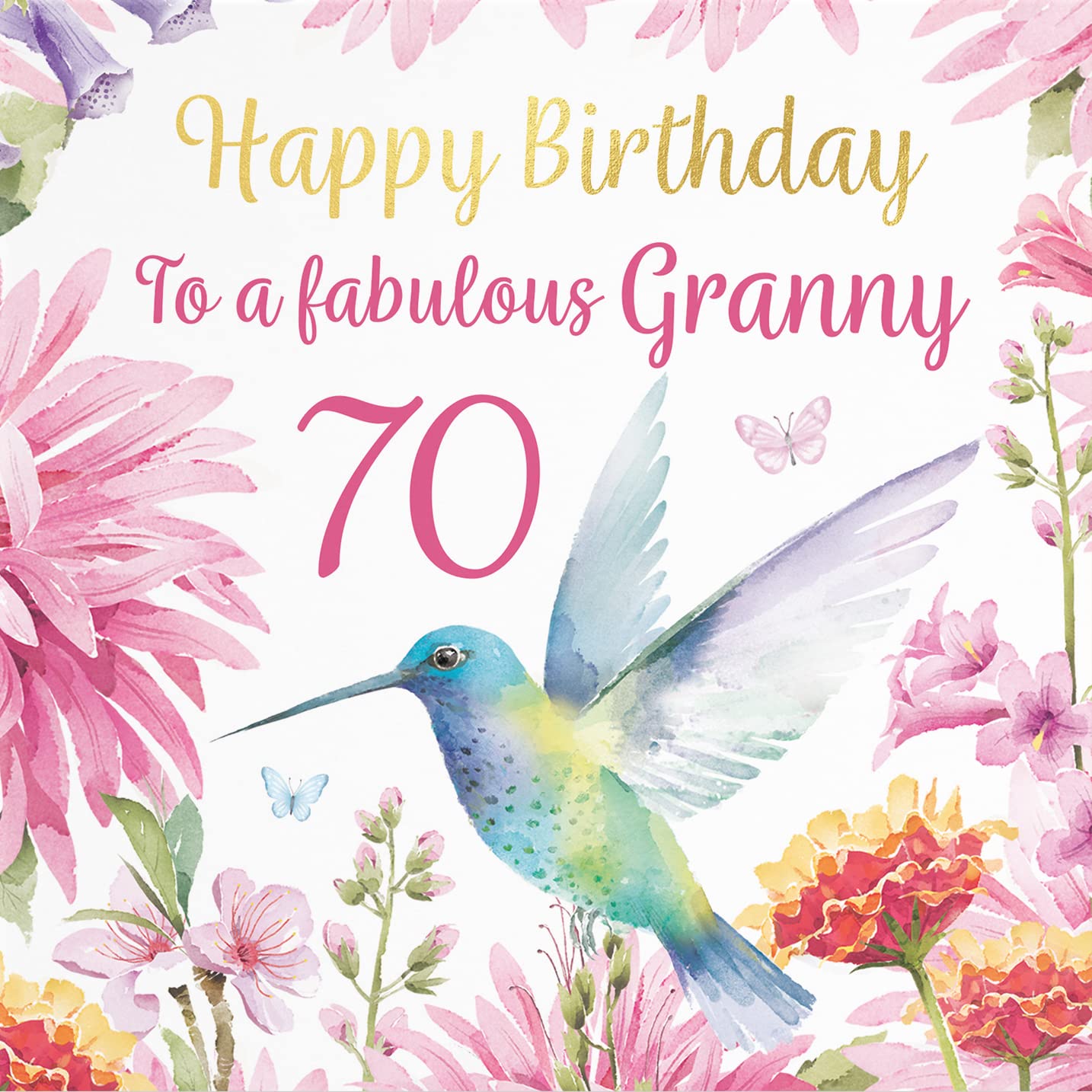Hunts England - 70th Granny Hummingbird Birthday Card - With Gold Foil ...