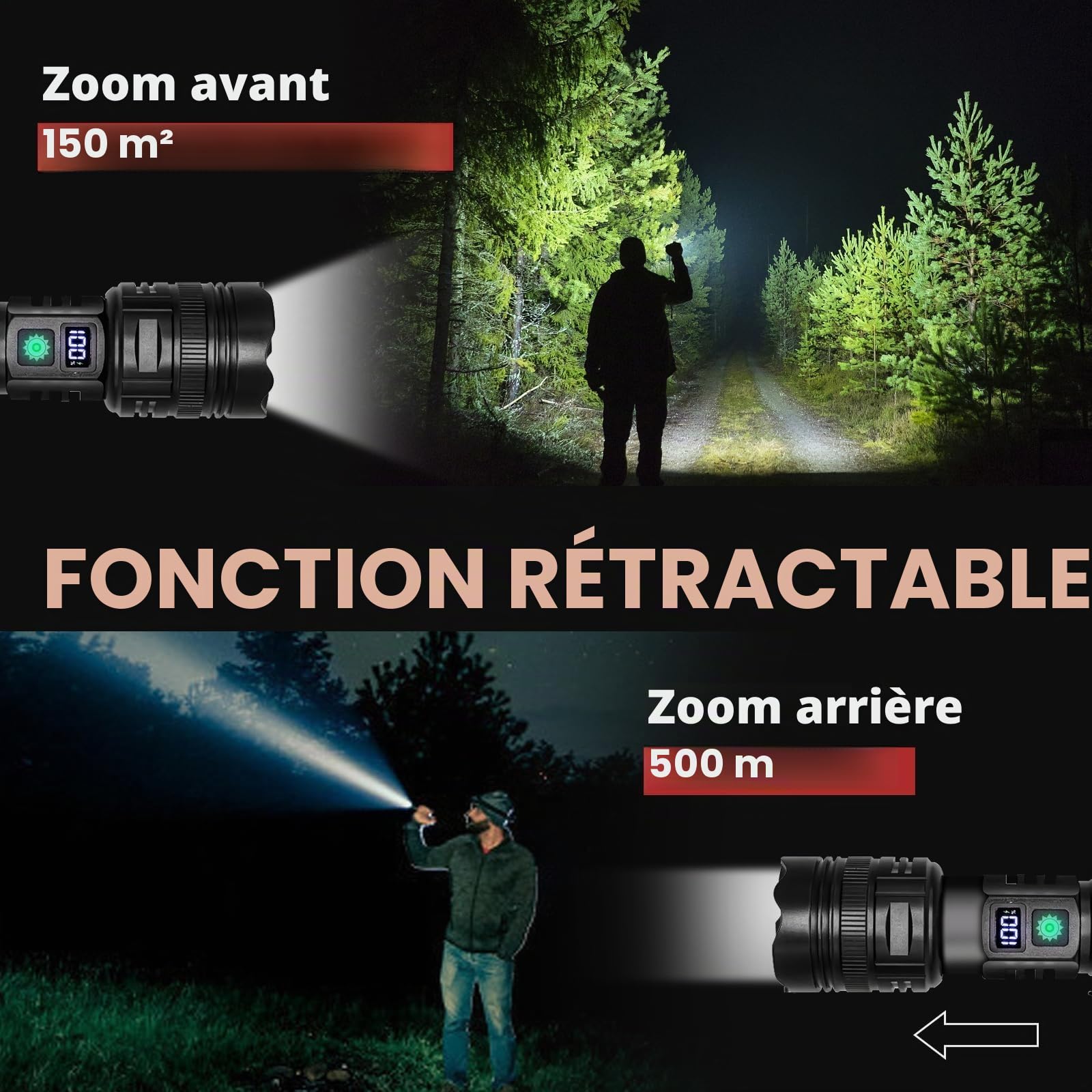 WEDETIAN 2PCS Lampe Torche LED Rechargeable,30000 Lumens Lampes Tactique de Poche Ultra Puissante, 5 Modes D'éclairage IP65 Étanche Pour Camping Randonnée Urgence