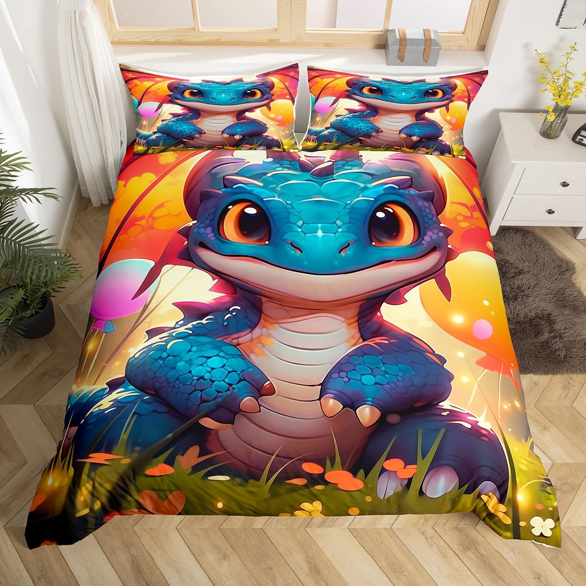 Housse de couette dragon cadeau enfant pour parure de lit anniversaire