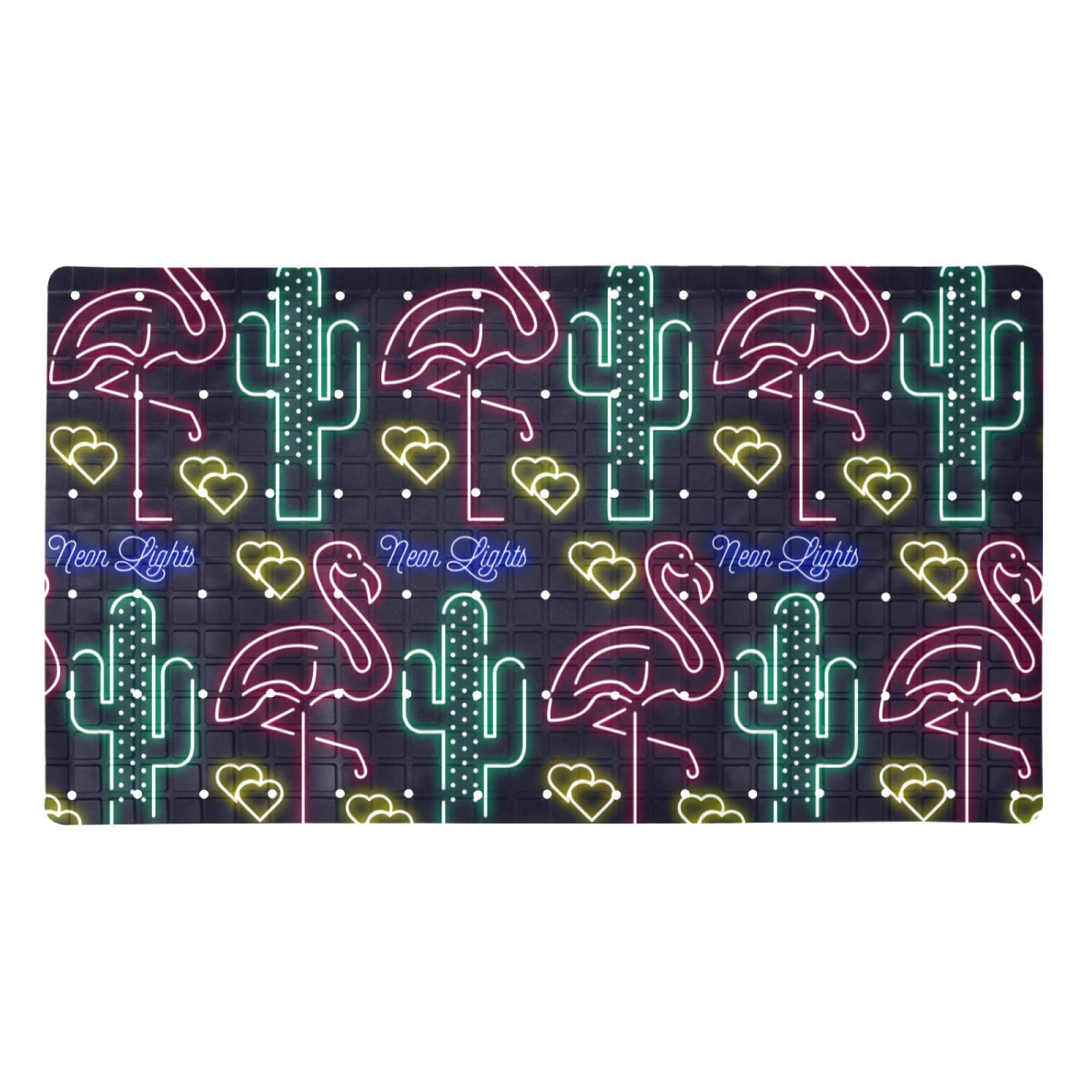 Tapis de douche antidérapant PVC à ventouses motif flamant rose fluo