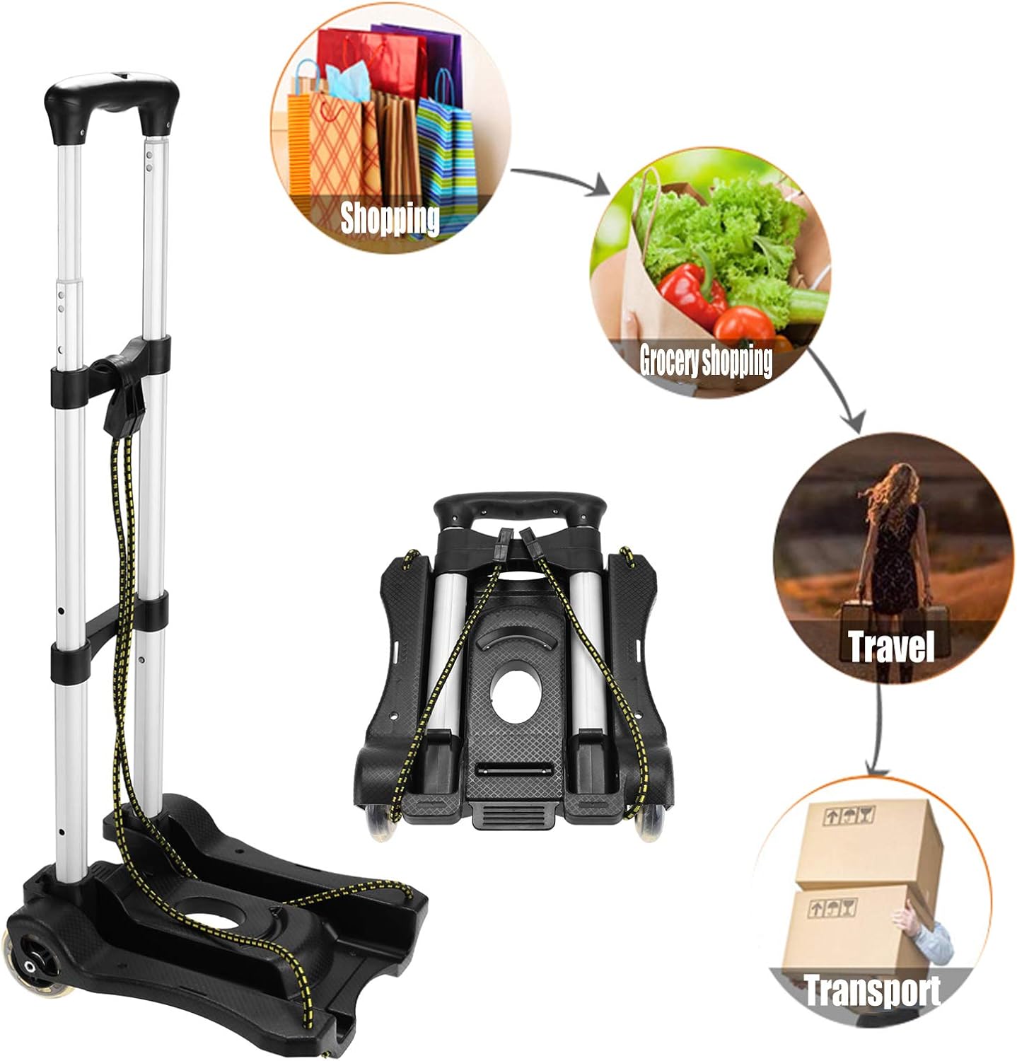 Get Discount 70% Price Portable Hand Truck Aluminum Folding Luggage Cart Lightweight Compact Trolley with Elastic Hook Rope for Travelling Moving Luggage Personal and Office Use 80 LB
