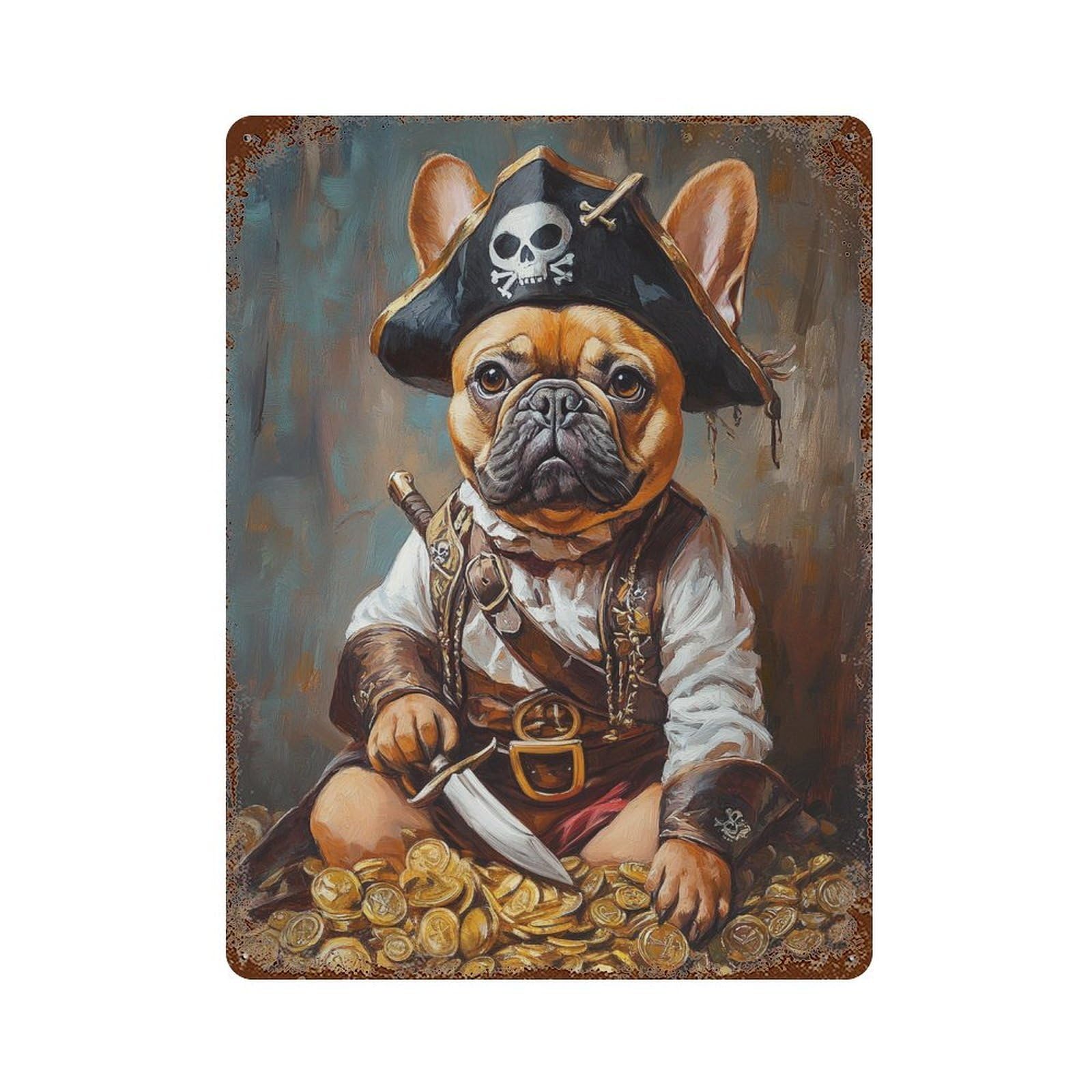 Pirate Dog Treasure Chest-20 15.7"x11.8" Aged Metal Wall Plaque, Vintage Wall Decor for Bistro, Counter And Cafe Decor