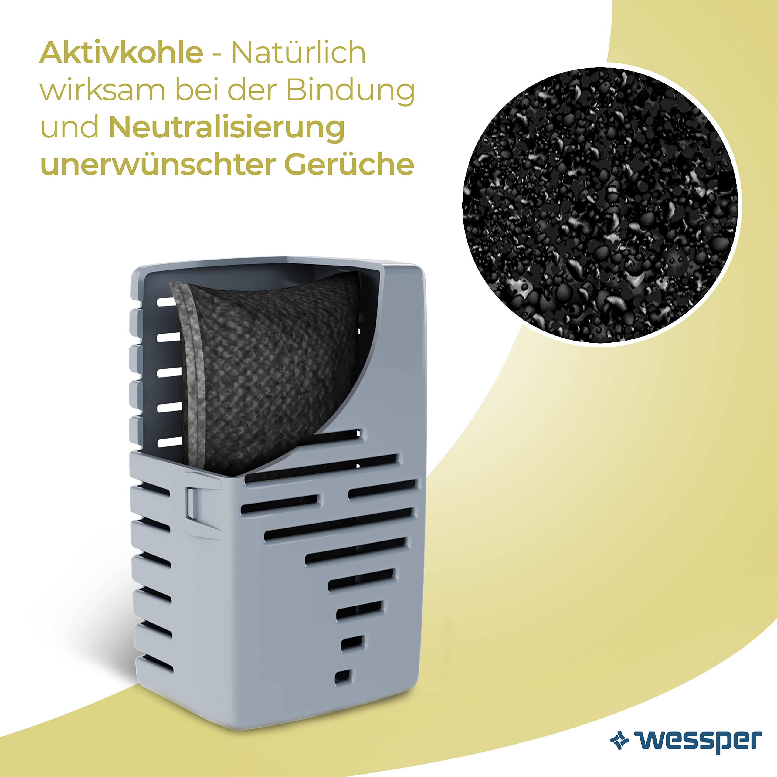 Wessper Fresh Fridge pochłaniacz zapachów do lodówki z wymiennym wkładem, neutralizuje niepożądane zapachy, z węglem aktywnym, bardzo wydajny, 6 miesięcy użytkowania, 4 opakowania uzupełniające | Lodówka eliminująca zapachy, z wymiennym wkładem z węglem a