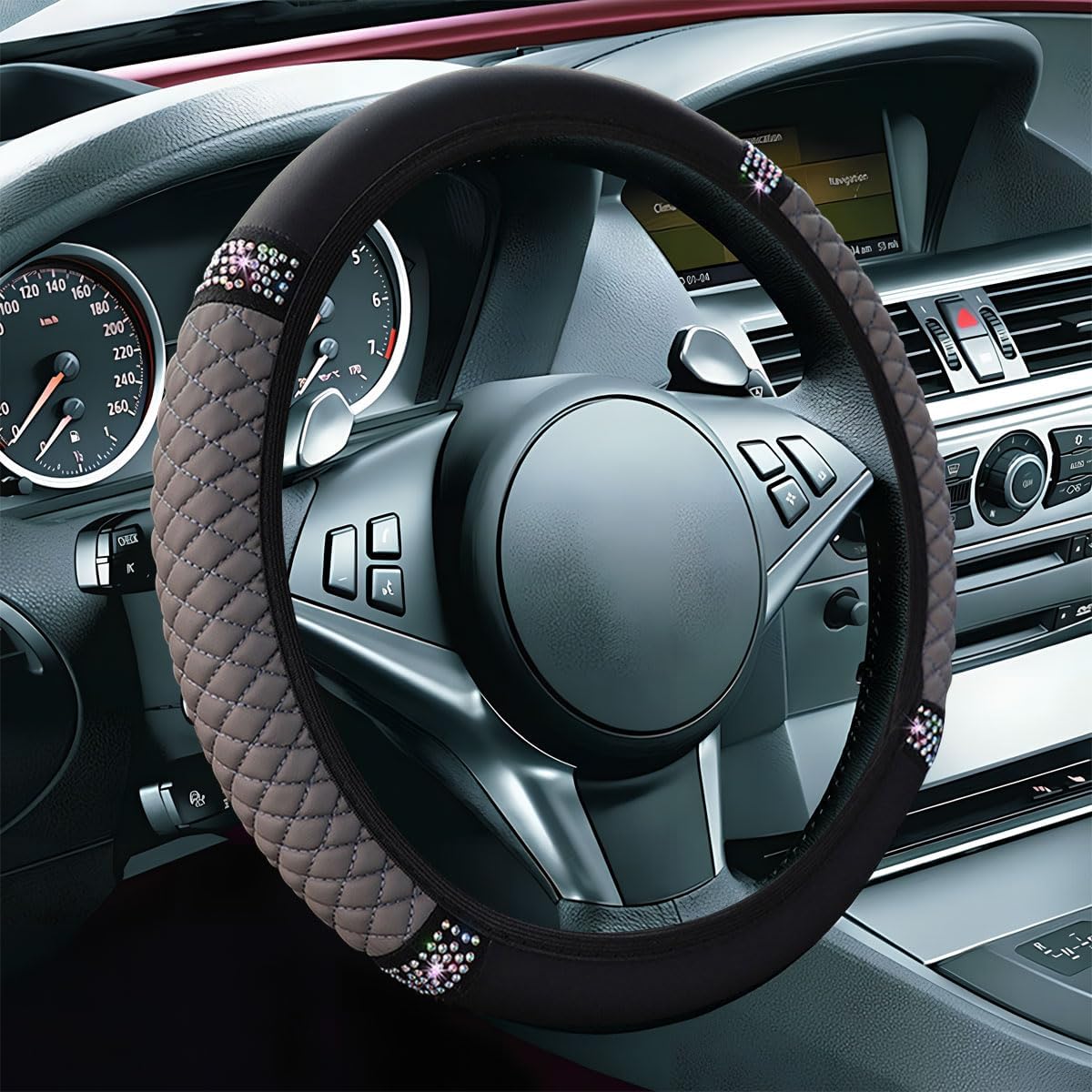 ZIMISI Leather Steering Wheel Cover, Bling Car Interior Accessory (Grey) image 2