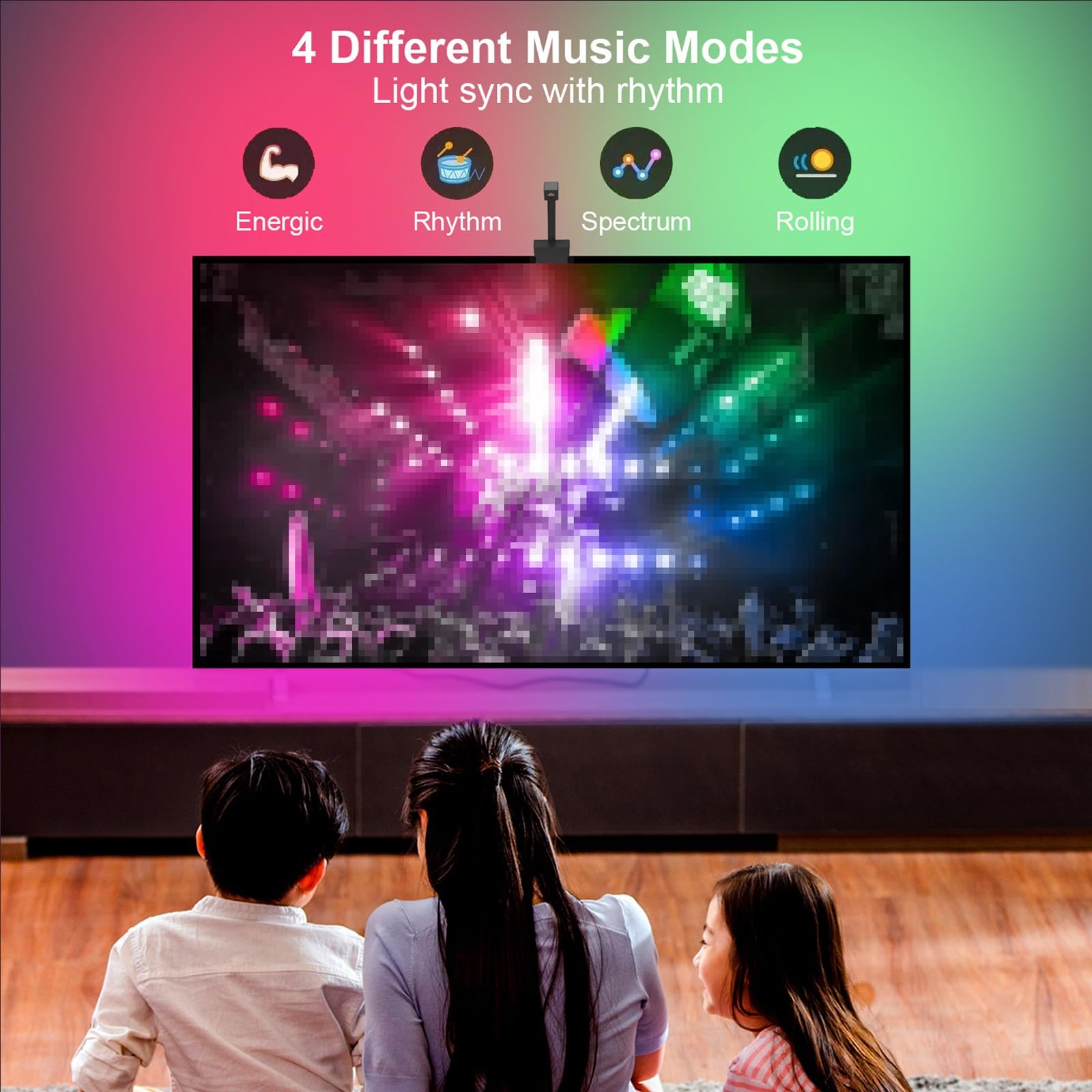 Luce LED Intelligente per TV, Retroilluminazione TV A Colori Fai da Te con Effetto RGBIC per Lo Schermo TV 4 Luci Sincronizzate con Il Ritmo Adatto per La Decorazione dello Sfondo TV