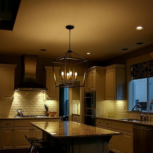 Miniatura 5 de Iluminación colgante negra de granja, 4 lámparas de jaula negra clara, lámpara de granja colgante de metal para isla de cocina, comedor, entrada,