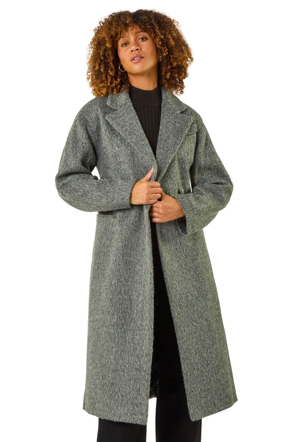 Roman Originals Longline Brushed Double Breasted Coat for Women UK - Ladies Everyday Autumn Winter Comfy Soft Evening Vacation Work Party Night Out - Grey - Size 12