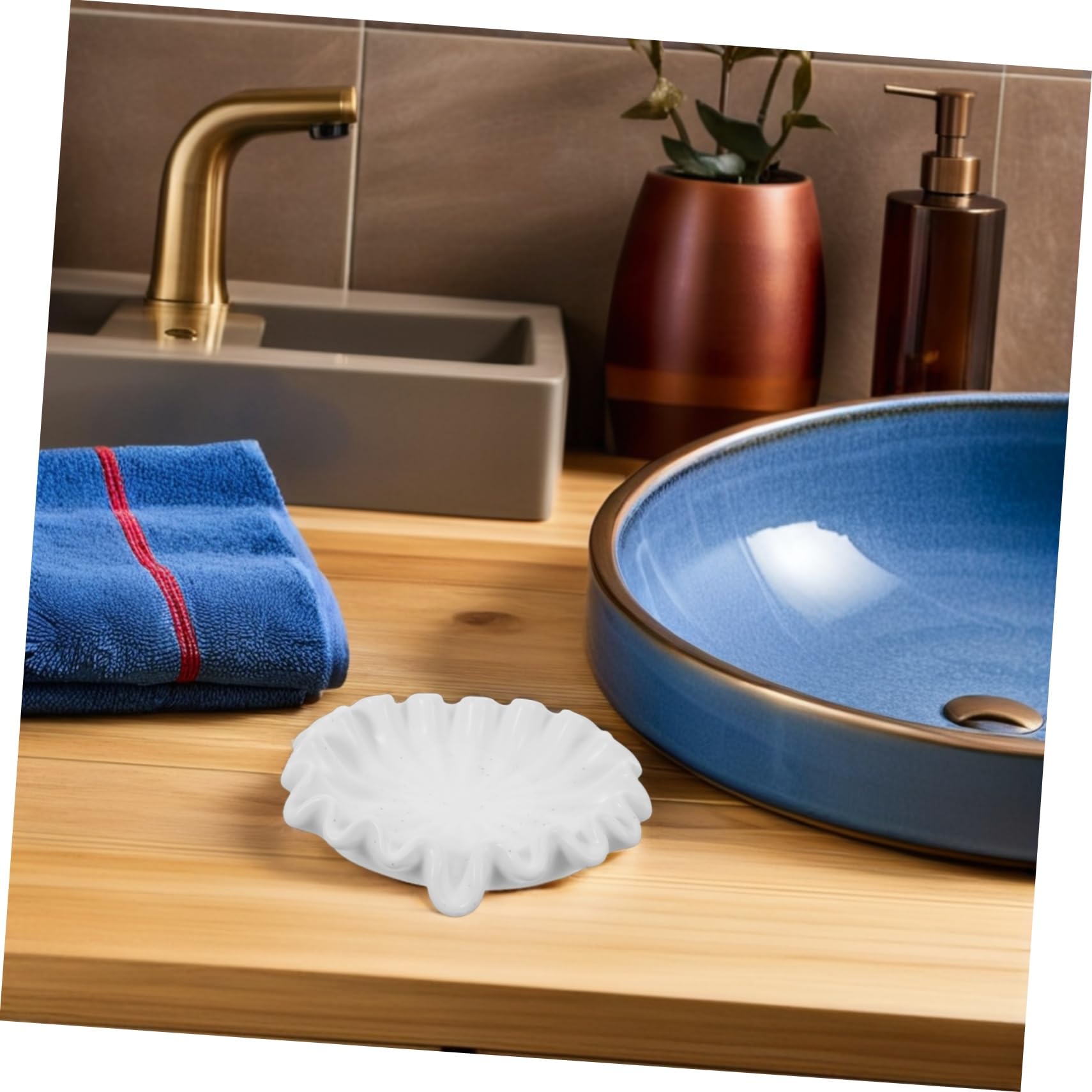 Gatuida Jabonera de Cerámica de Color Claro en Forma de Hoja de Loto, Bandeja Autodrenante para Jabón en Barra, Diseño Estable y Elegante, para Baño y Ducha, Accesorio Funcional Hogar