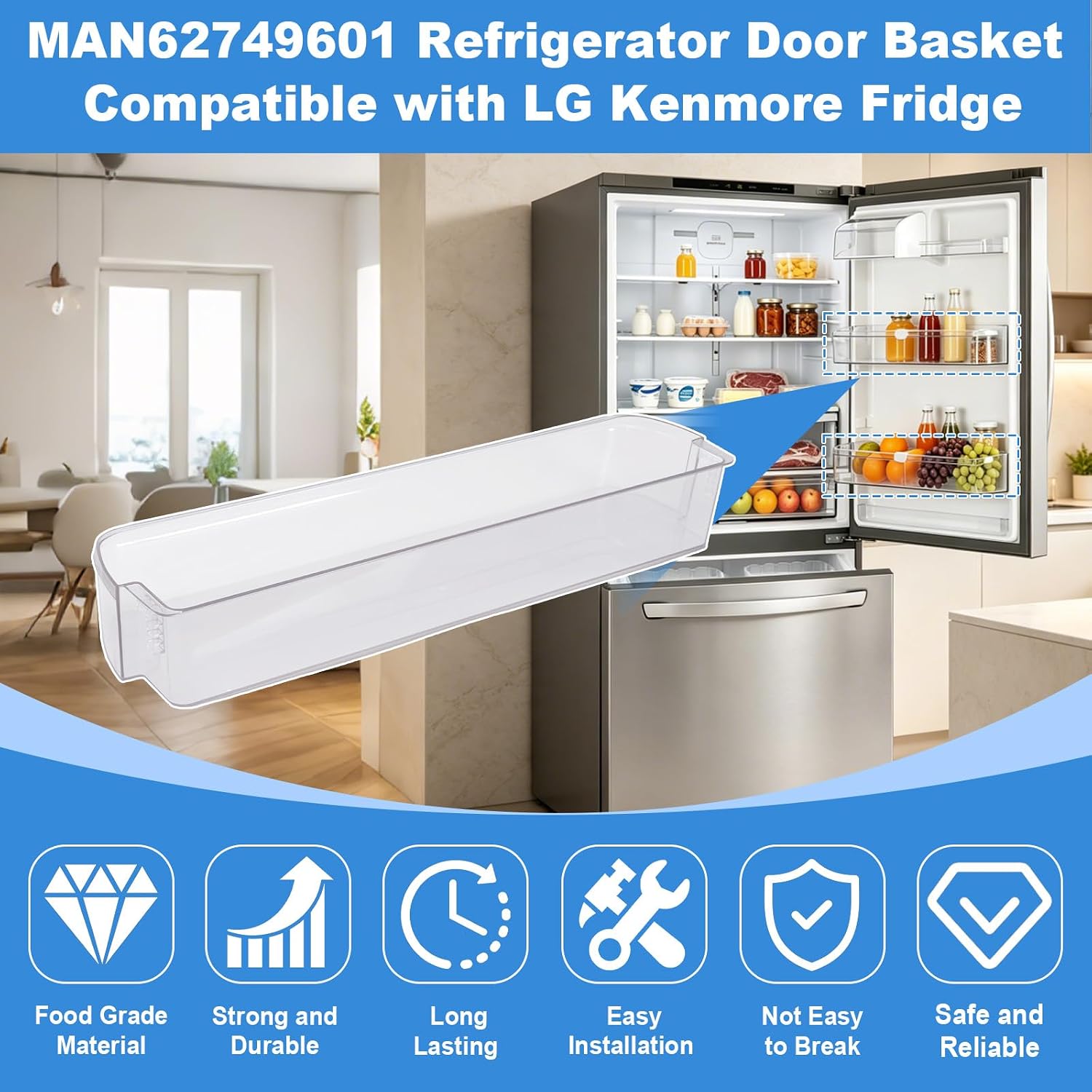 MAN62749601 Refrigerator Door Shelf Bin Compatible with LG Kenmore Fridge