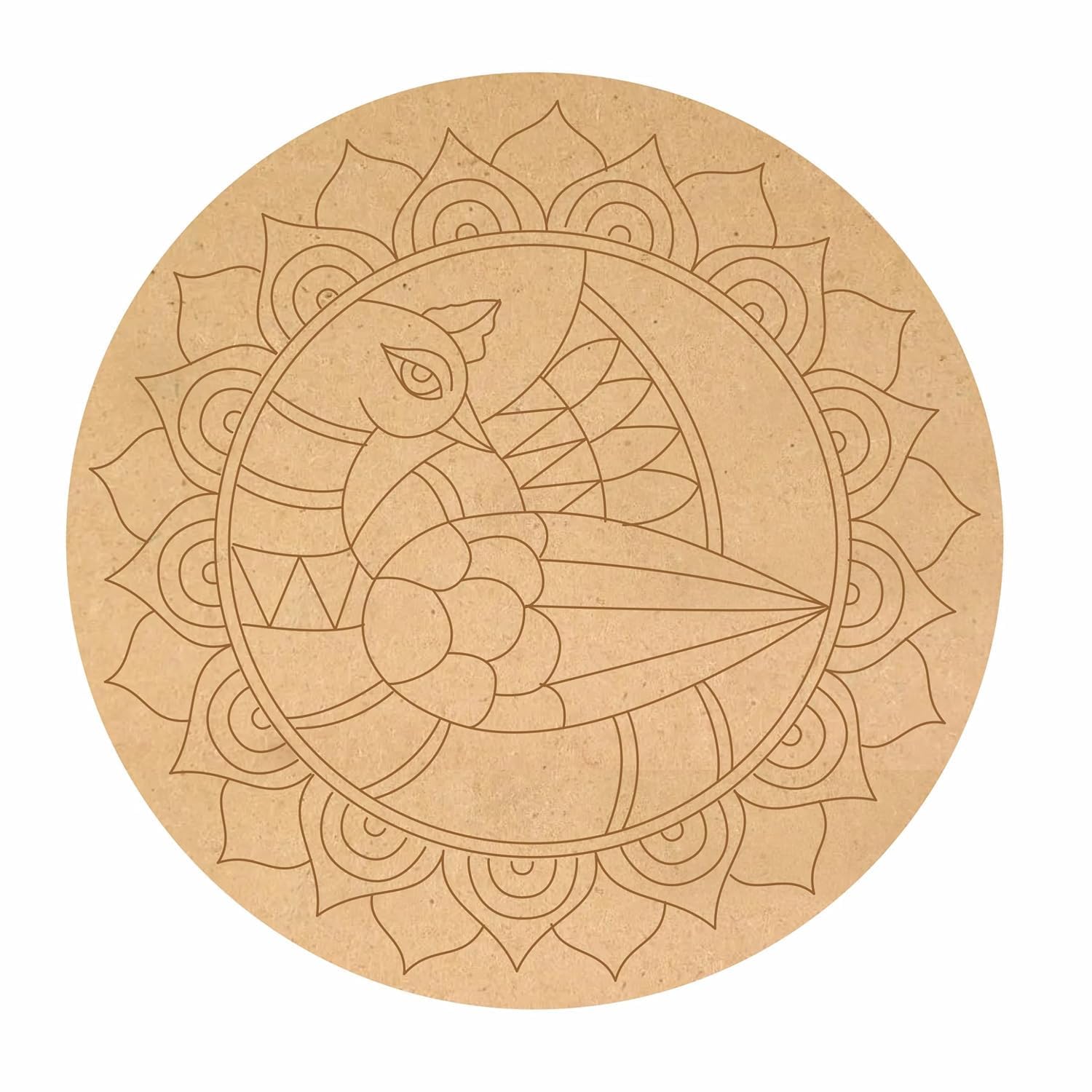 Visaan Pre Marked MDF Cutout 8inch for Clay Art Peacock Flower Design Symbol Pre-Marked Cutout Wooden MDF Shapes 1Pcs Mdf Cutouts For Art And Craft For Resin Art, Mandala Art, Pyrography, Painting (1 Piece) Best for creation and decoration-image-17