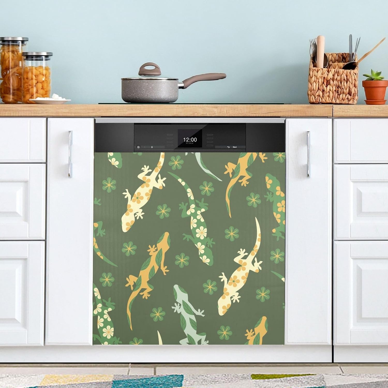 QUGRL Dishwasher Cover Front Door Ornate Lizards