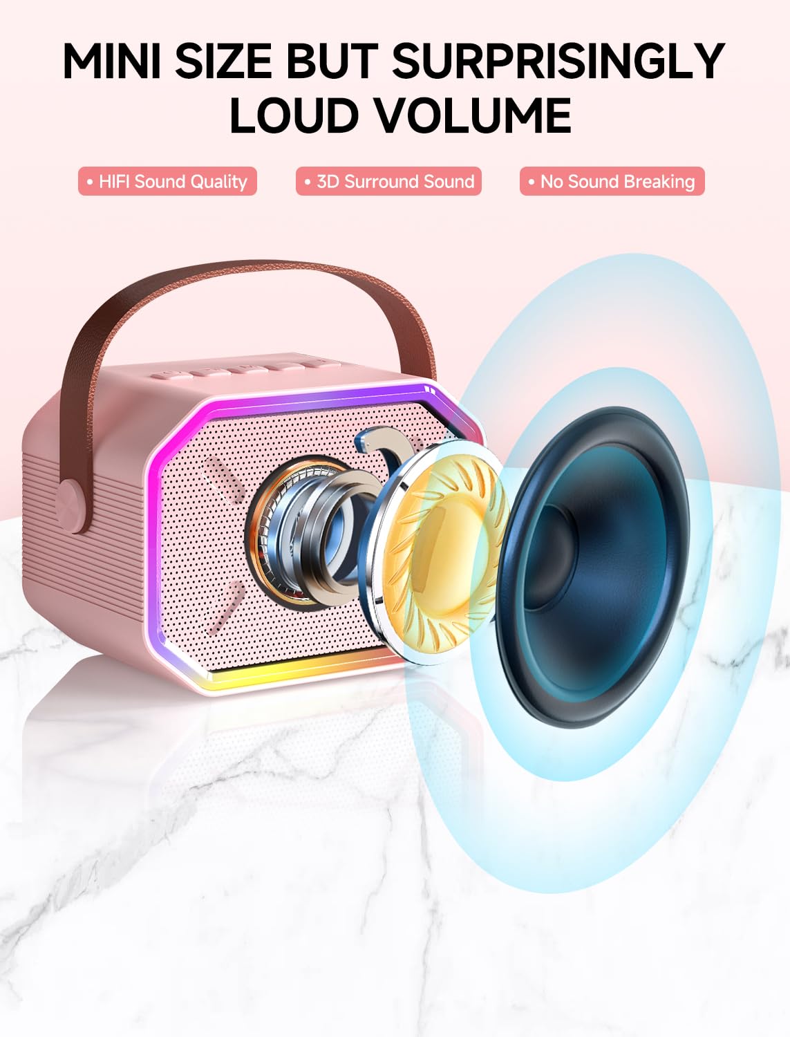 Karaoke-Maschine für Kinder und Erwachsene, tragbarer Mini-Bluetooth-Lautsprecher mit 2 kabellosen Mikrofonen, LED-Leuchten für TV, Heimparty, Kindergeschenk für Mädchen, Jungen, Familie, Party,