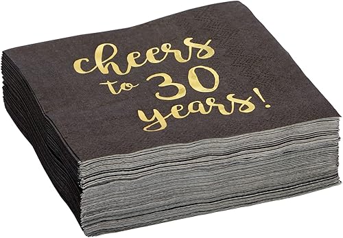 Miniatura 4 de BLUE PANDA Paquete de 50 servilletas de cóctel con texto en inglés Cheers to 30 años para decoraciones de cumpleaños de 30 años, suministros de