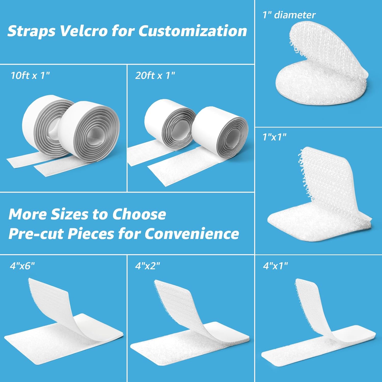 Art3d 48 Sets Hook and Loop Tape Sticky Back, 4"x6" Double-Sided Command Adhesive Strip Heavy Duty, White