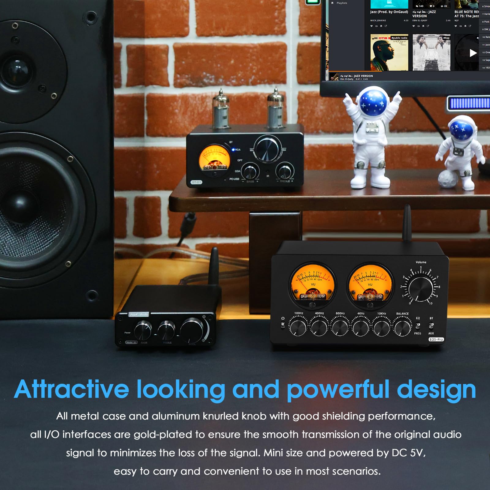 Preamplificador De Audio, Ecualizador EQ De 5 Bandas con Medidor VU, Perilla De Control Independiente, Decora Dinámicamente El Entorno De Audio, Brindando Más Efectos Visuales Y Auditivos.