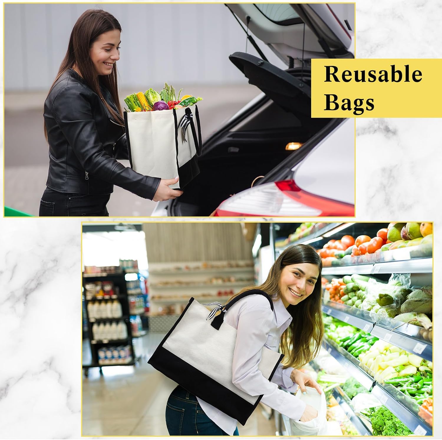 Sumind 16 Pcs Canvas Tote Bags Bulk Burlap Large Black and White Tote with Handles Ribbon Makeup Bags Gift for Women Beach Wedding Bridesmaid Gifts DIY Craft - Image 4