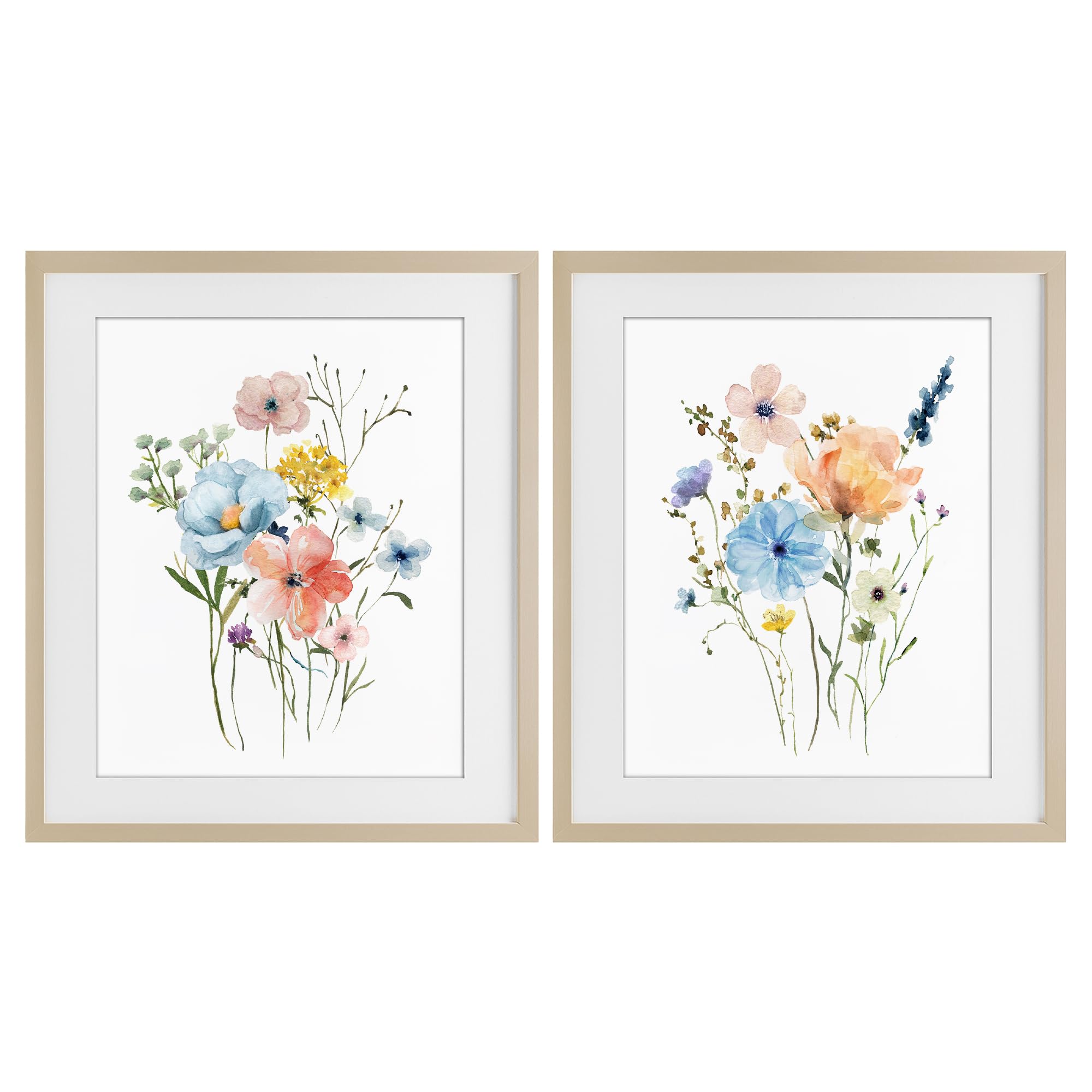 Stupell Industries Pastel Wildflower Bouquet Pair 'Wildflower Sprig Bundles'| 2Pc Framed Print Under Glass Set