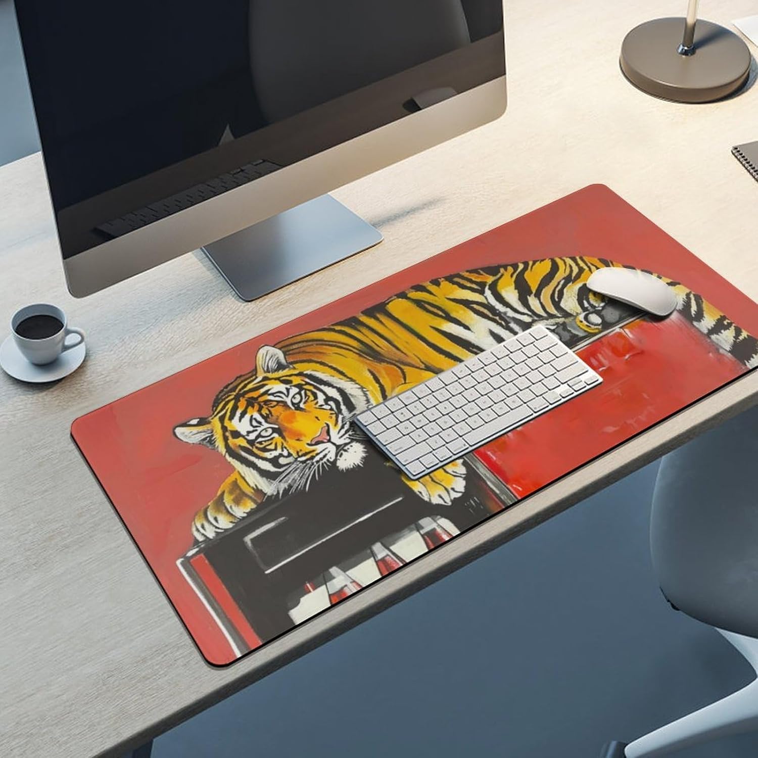 Tiger Large Mouse Pad Mousepad Funny Retro Red Animal Mouse Pad Desk Pad Mat Desk Mat for Keyboard Computer Pad for Gaming Home Office Supplies 40x90cm