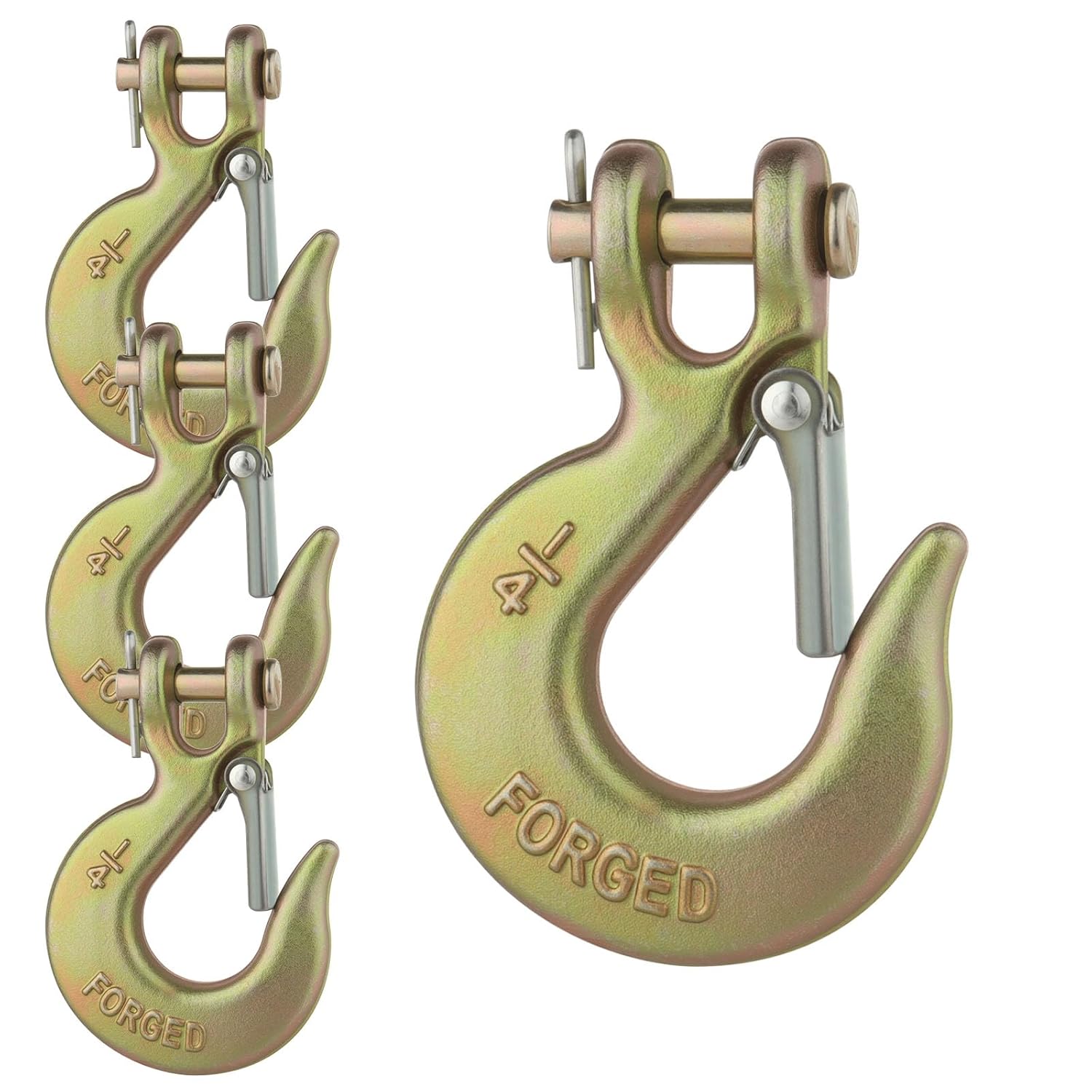 3/8" Safety Chain Hooks, 4 Pack Clevis Slip Hook with Latch, Grade 70 Forged Steel 18,000 Lb for Trailer Truck Transport Tow Winch Hook Trailer