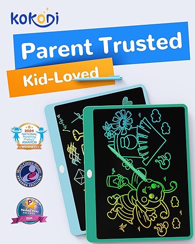 Vista 82 de KOKODI Tableta de escritura LCD, regalos para niños y niñas de 3 años, tableta de dibujo colorida de 10 pulgadas, almohadillas de dibujo Azul