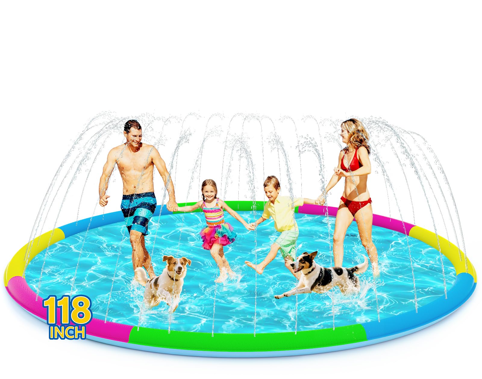 Photo 1 of 118" Extra Large Splash Pad - Non-Slip Splash Pad for Kids and Dogs Thickened Dog Pool with Sprinkler Outdoor Water Toys Giant Fountain Play Mat for Toddlers Children Adults Pets